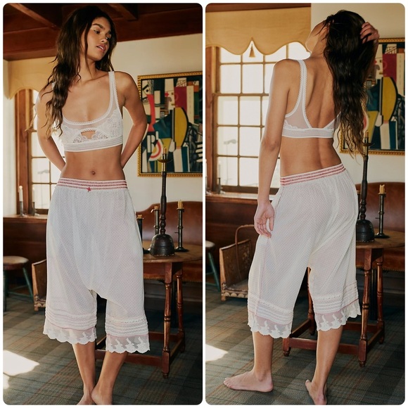 New! Free People Endless Afternoon Bloomers Swiss Dot Embroidered Lace Harem 🌹 M - Picture 3 of 16